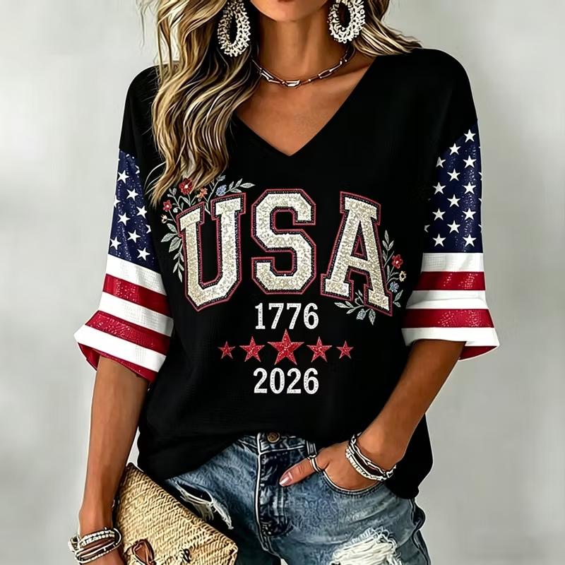 Fashion Women's V-Neck Short Sleeve 3D Casual Color Printing Casual Short Sleeve V-Neck T-Shirt