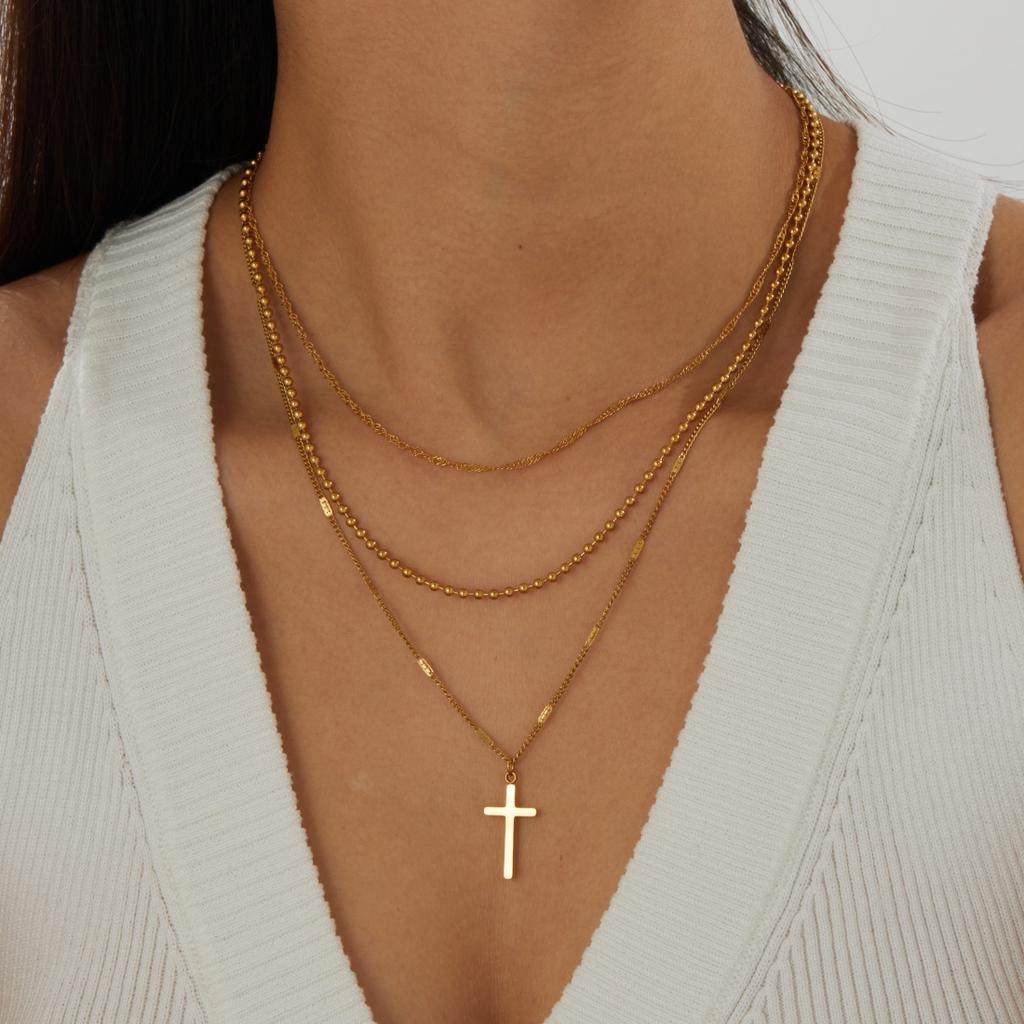 Stainless Steel Multi Layer Cross Pendant Necklace For Women Girl Fashion New Trendy Jewelry Accessory Gift Party Glamorous