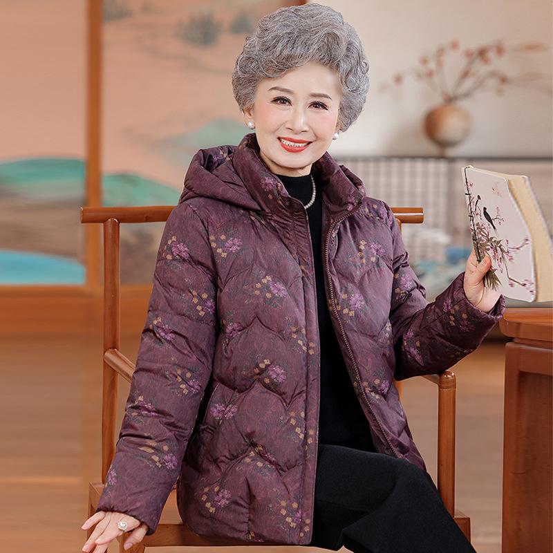 

Cozy Hooded Mid-Length Down Jacket for Elderly Women - Stylish and Warm Winter Coat for Grandma 3XL [Suitable for 125-140 lbs]