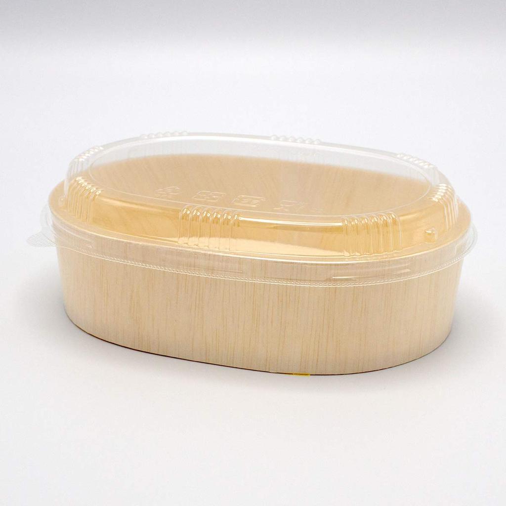 KAYU PACKAGE Oval DAEN Wooden Medium Size 1 Pack of 25 Sold Disposable Container, (120x170x45mm), (Lid Separately),