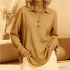 2026 Women's Gray Knit Top with Button Collar Decoration - White Tone
