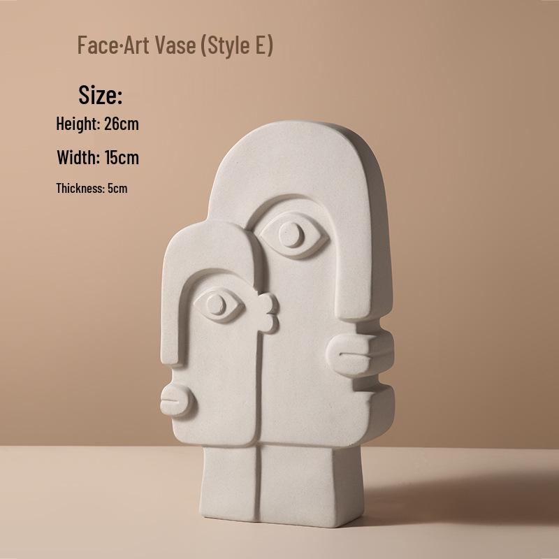 Retro Wabi-Sabi Clay Ceramic Face Sculpture Vase for Home Decoration