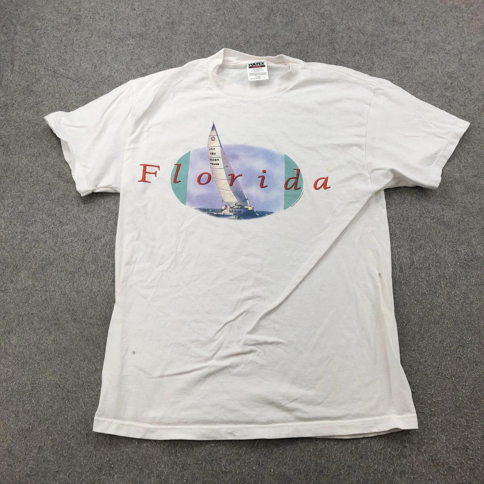 Vintage Florida Shirt Mens Large White Sailboat Graphic Nautical Tourist 90s M