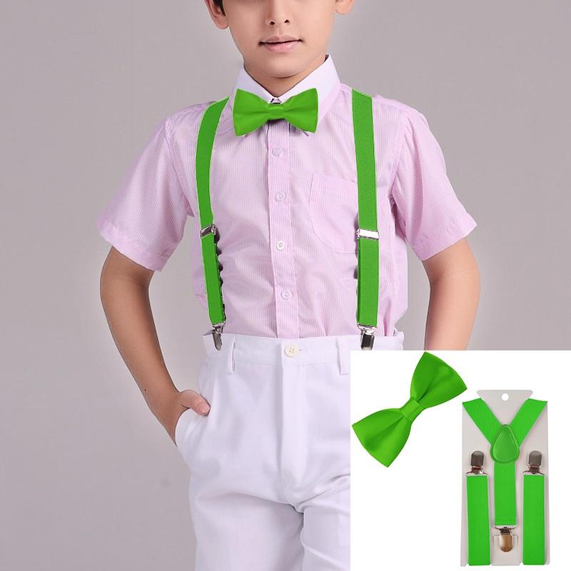 Boys Girls Kids Adjustable Elastic Y-Back Braces Baby Suspenders Set Bow Tie Butterfly NeckTie Weddi