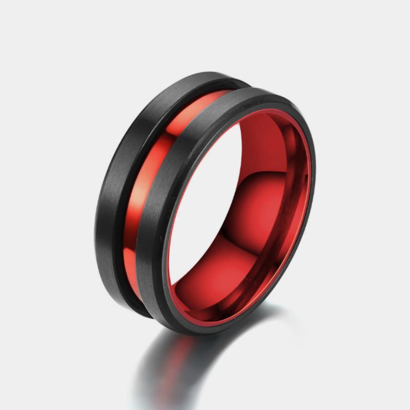 New Hot Selling Stainless Steel Autumn Men Elegant Red Black Ring For Men Jewelry Gifts Size 6-13