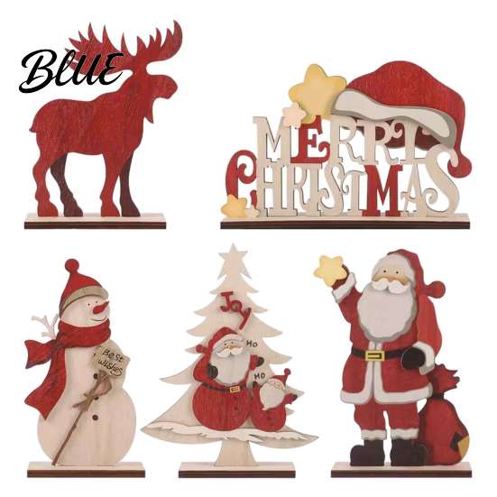 Christmas Desktop Centerpieces Nordic Ornaments Wood Reindeer Santa Claus Snowman Figurine Ornament Gifts for Kids Rustic Decoration Holiday