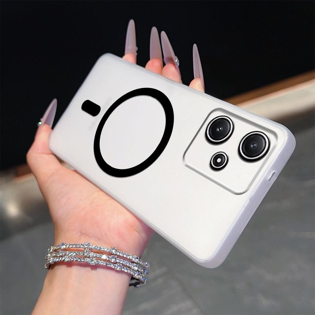 Frosted Semi Clear Magnetic Phone Case for Xiaomi Redmi 12 5G Soft TPU Shockproof Cover