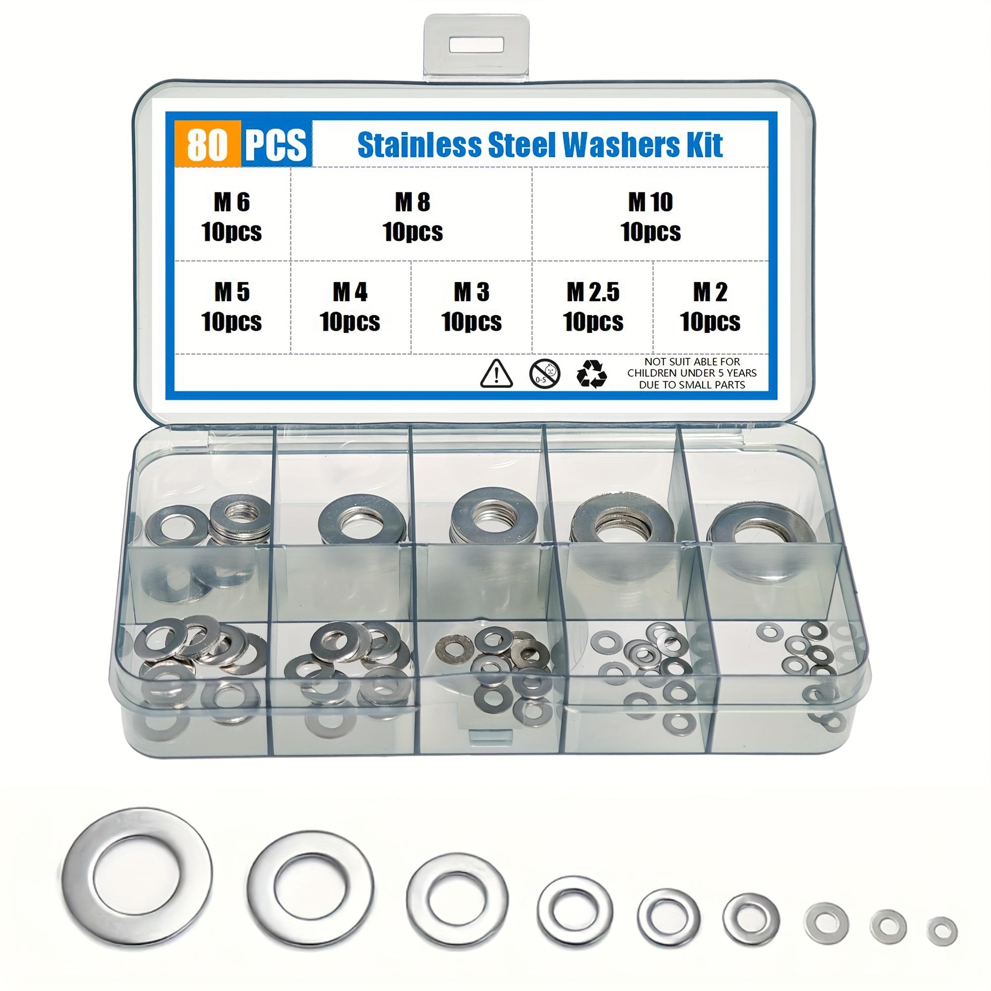 

Stainless Steel 80-580pcs Assortment Set - Flat Washers Kit with Custom Storage Box - Multiple Sizes (M2-M10) for Screws Bolts,