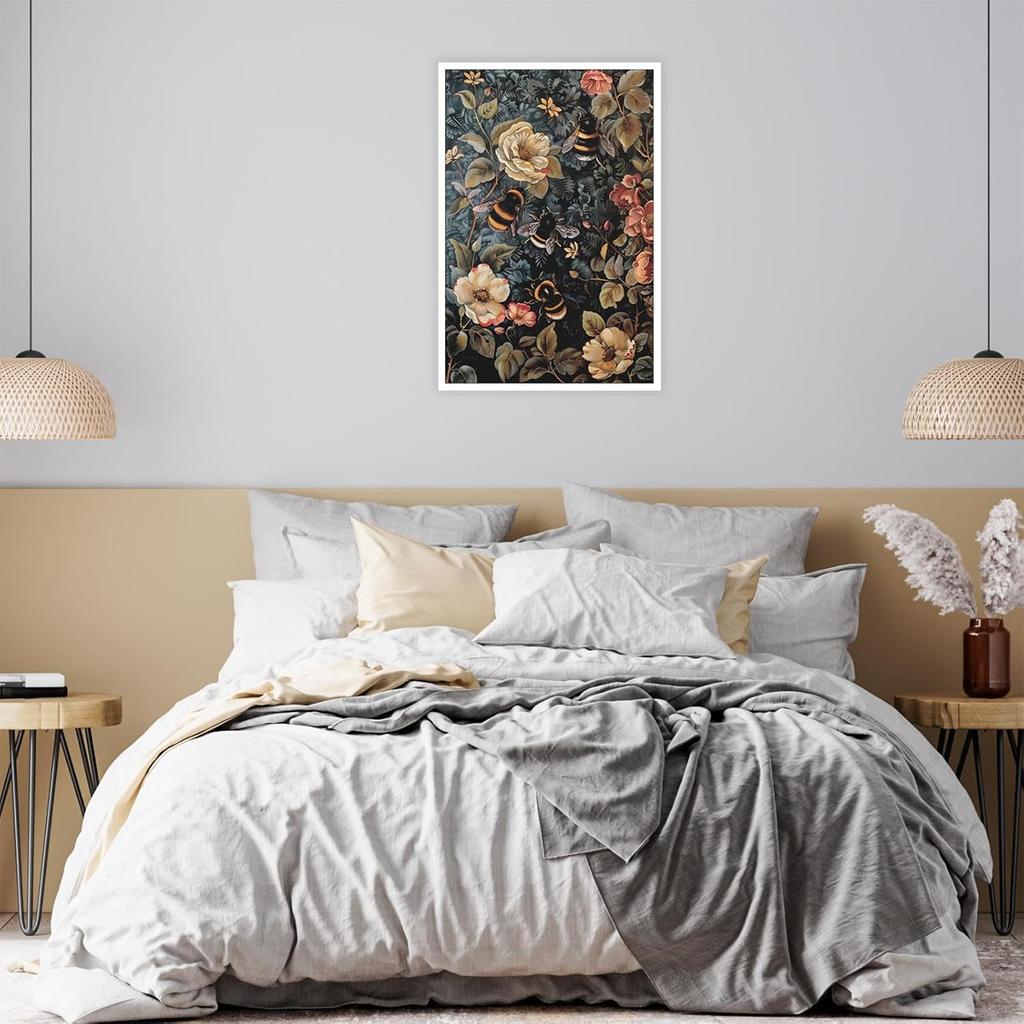 Vintage Bumble Bee Poster William Morris Wall Art Retro Farmhouse Mid Century Botanical Cottagecore Dark Academia Decor Canvas Prints Gothic Insect