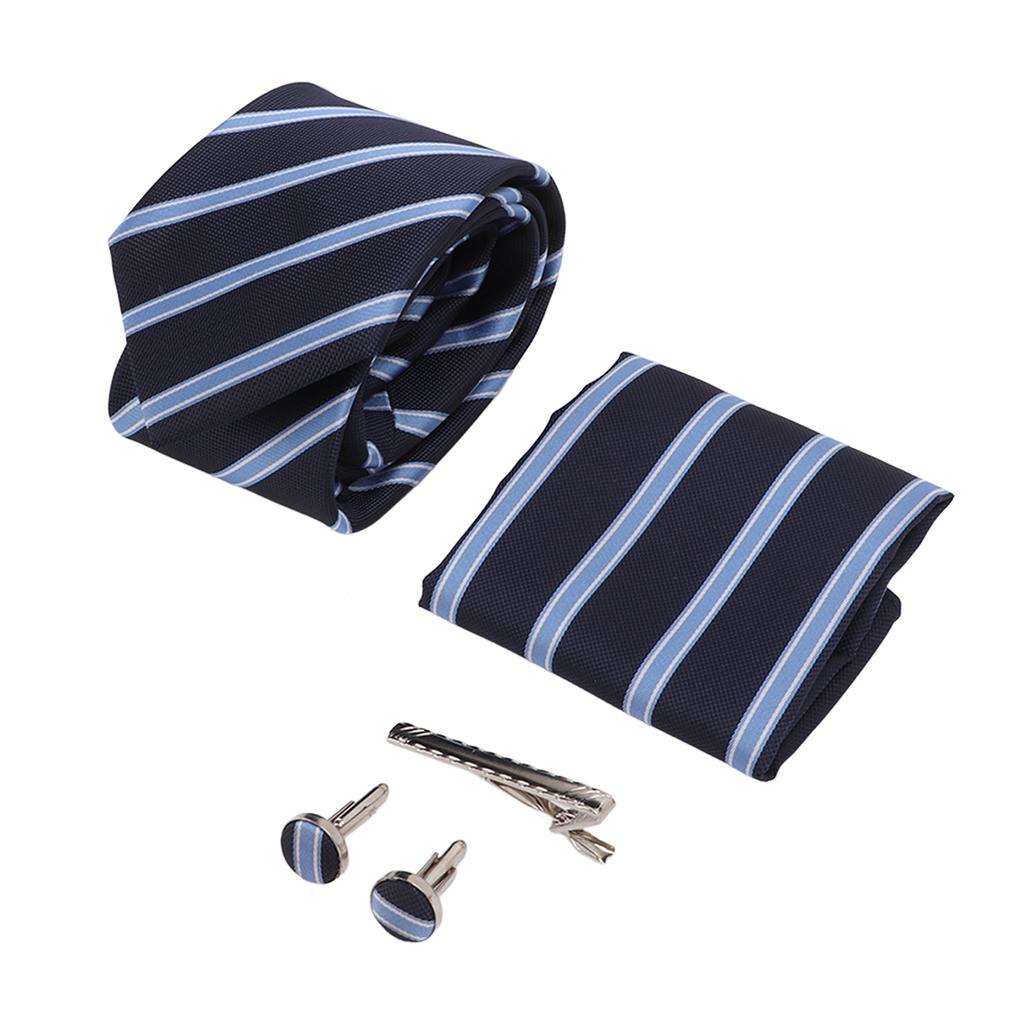 Mens Tie Set Handkerchief Cufflinks Tie Clip Durable Wear Resistant Delicate Texture Classic Stripe Design Men S Ties