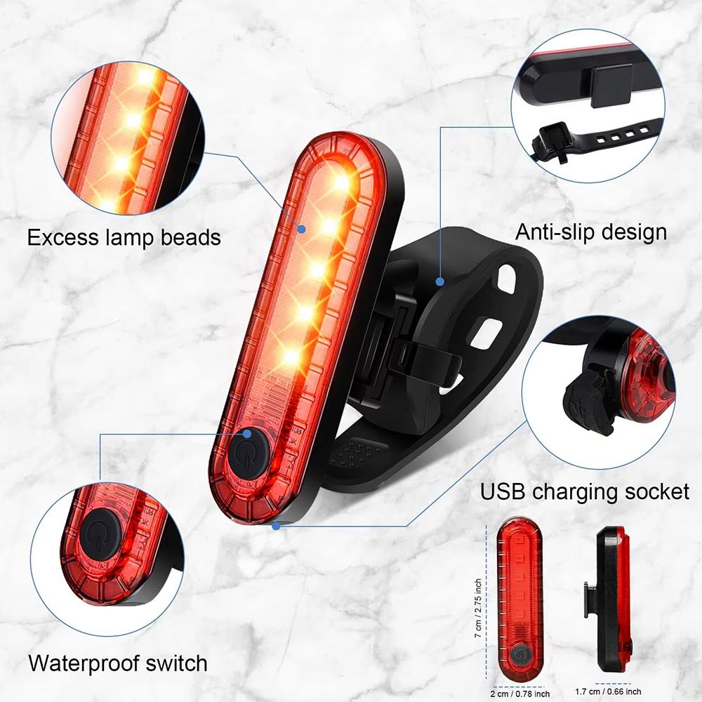 Bike Rear Tail Light USB Rechargeable White Red LED Bright Bicycle Taillights Safety Warning Helmet Lights Cycling Accessories