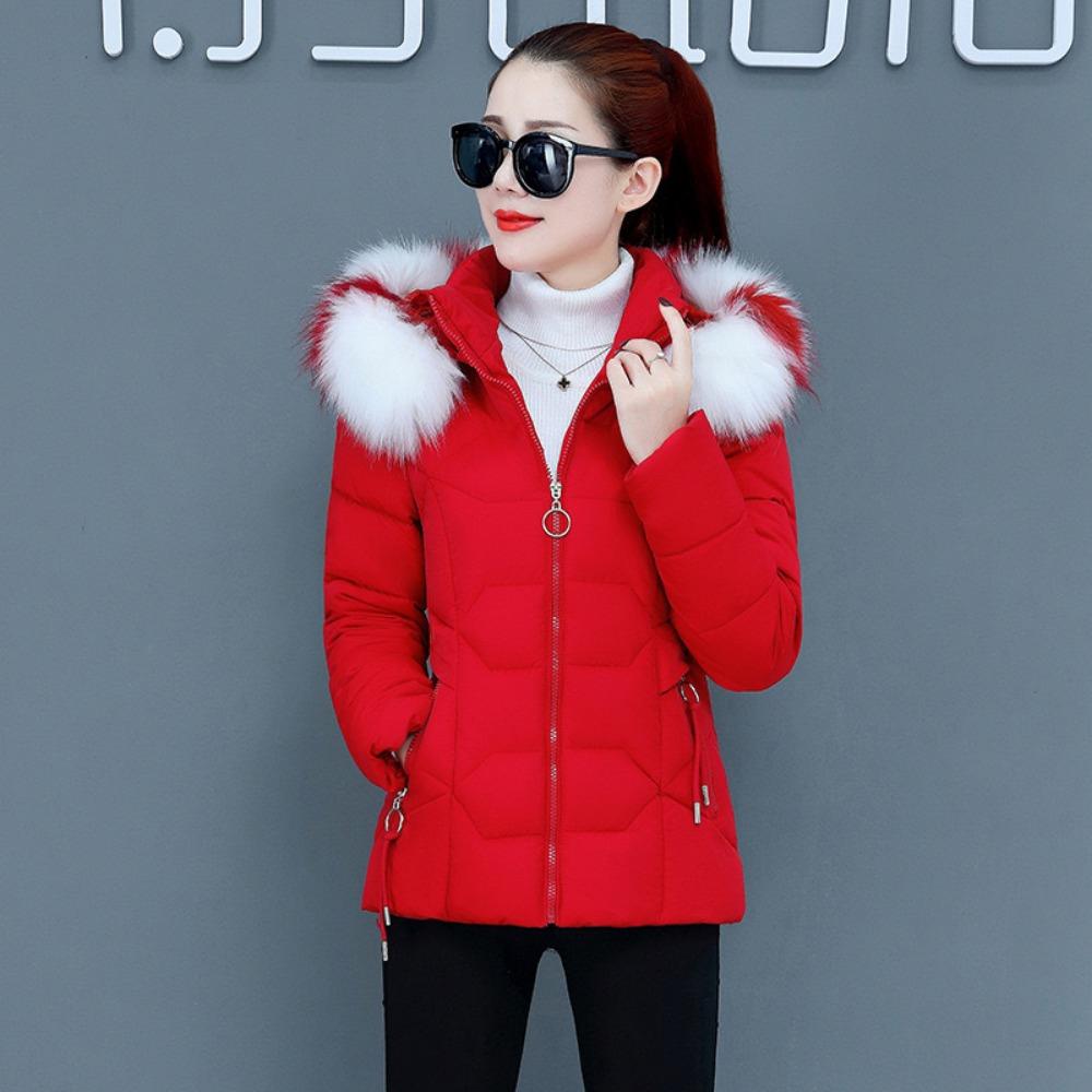 New Women's Cotton-padded Jacket Short Jacket Large Fur Collar Removable Hat Women's Down Cotton-padded Jacket Women's Large Size Cotton-padded Jacket