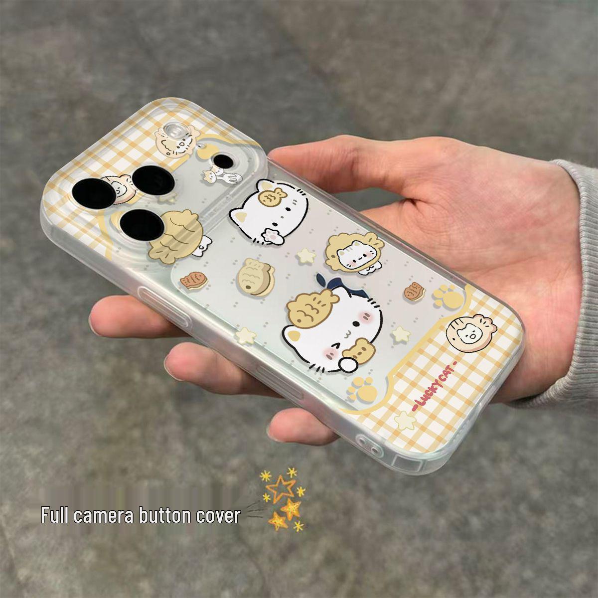 

Grid Cat Little Fish Apple 17 Pro Max Phone Case: 13 Soft Shell, 15 Anti-Fall, 16 Integrated Camera Button Apple 13 Pro