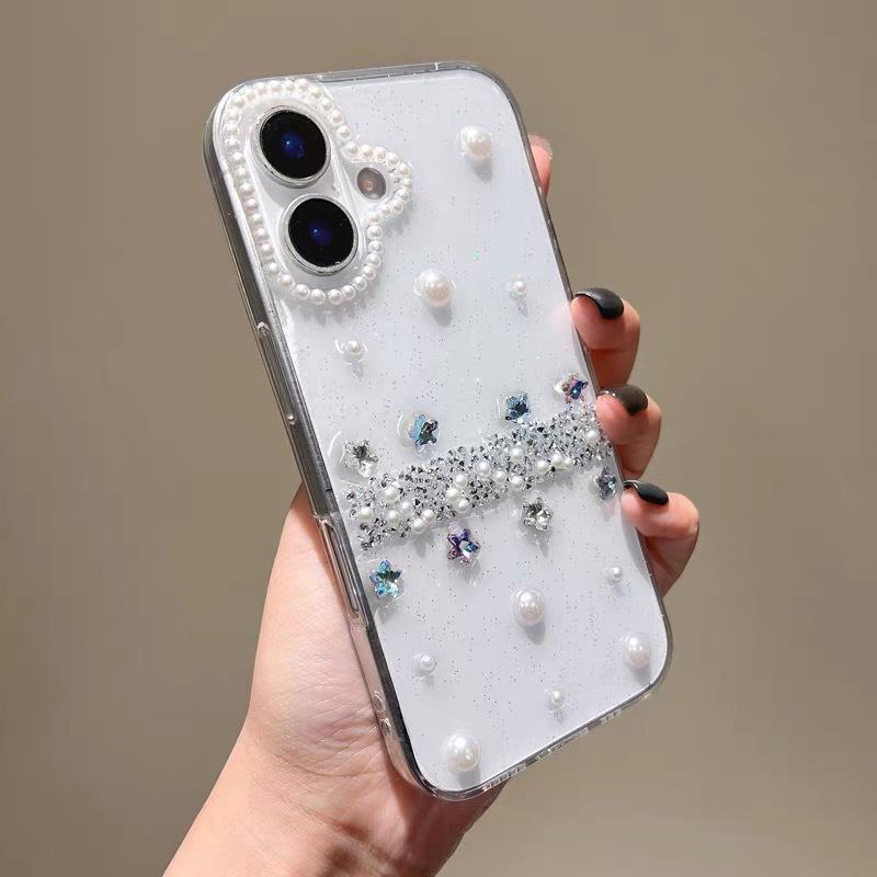 Transparent Epoxy Glitter Sequined Pearl Mobile Phone Case For Iphone17Promax Star Rhinestone Apple 16 Women