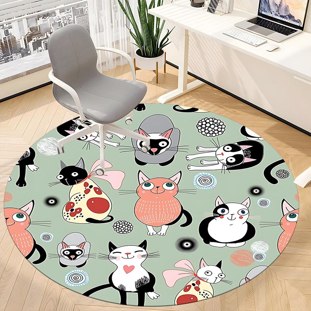 1pc Cat Pattern Office Round Rug, Carpet for Office, Gaming, Lightweight Round Floor Mat Yy260205084