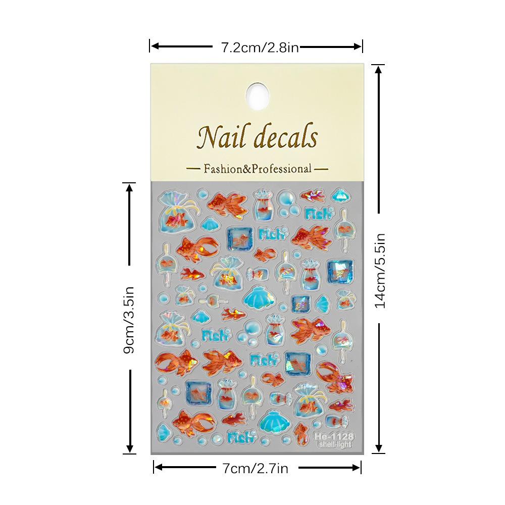 Shining Pearlescent 3D Relief Nail Stickers Cute Cartoon Goldfish Waterproof Decal for Girls Phone Case Cameras DIY Decoration