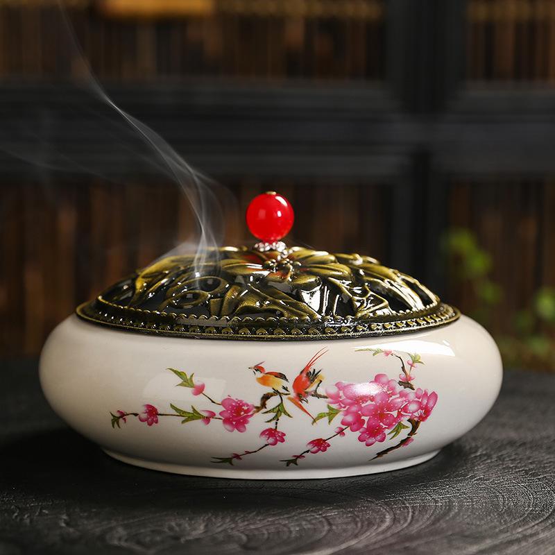 FY 12 Hours Coil Incense Burner Ceramic Applique Large Insence Holder Moxibustion Seal Cutting Mosquito Repellent Incense Base