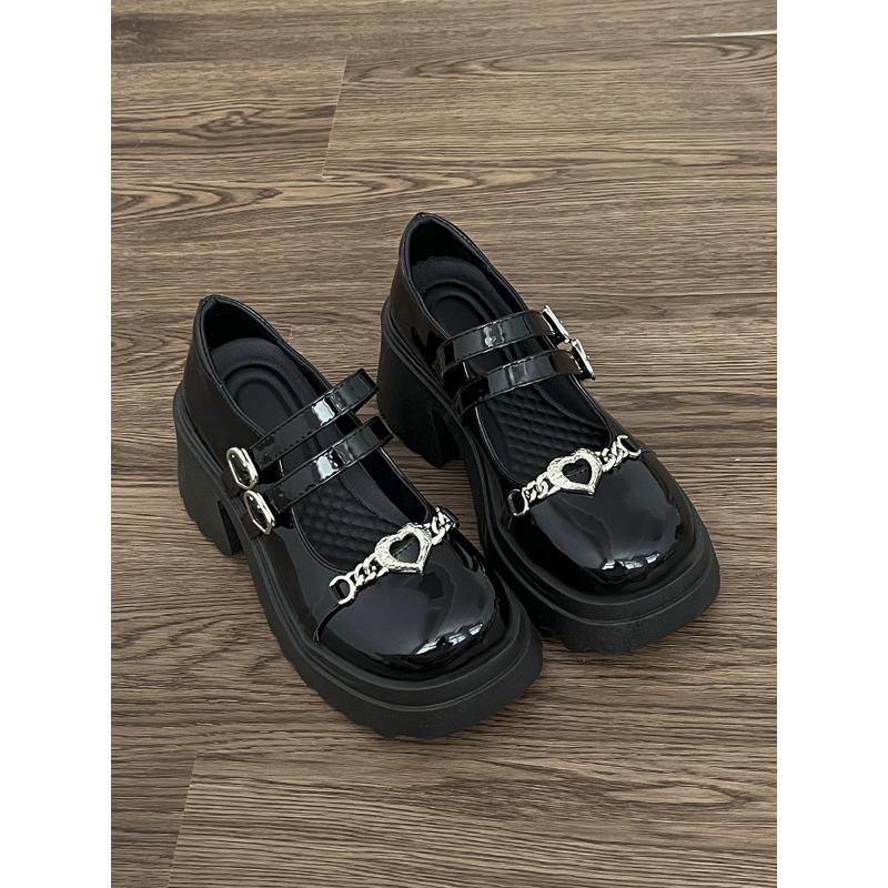 New Black Women's Summer  Style Thick-heeled High-heeled Shoes Round Toe Japanese Style Jk Shoes Thick Sole Mary Jane