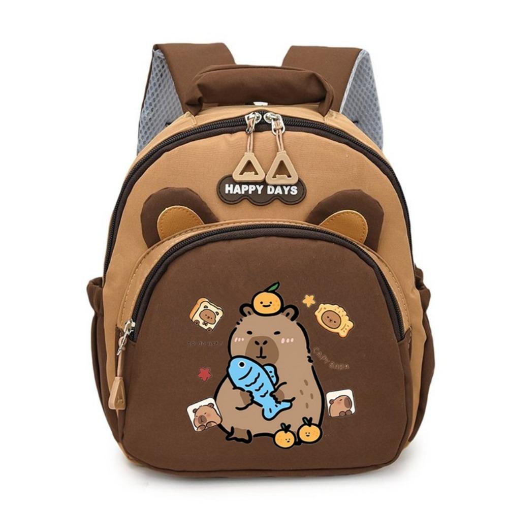 Kawaii Cartoon Capybara Backpack Large Capacity Nylon Capybara School Bag Lightweight Multi-layer Kindergarten Backpack