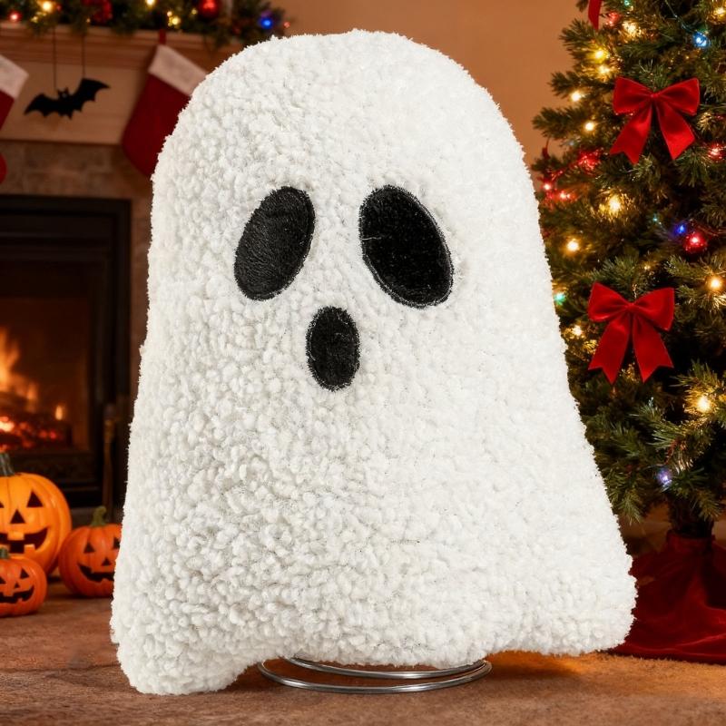 White Specter Pumpkin Shape Tree Toppers Metal Frame Secure Holiday Decoration For Christmas Fireplaces Desktop