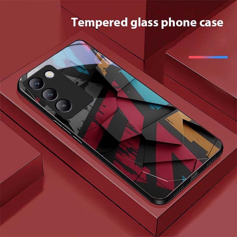 Geometric Pattern For Y72 33S 11 03 36 96 Lite 35 16 Iqoo 12 V40 SE 5G 29 40 21 30 X80 Pro Vivo Tempered Glass Phone Case Black