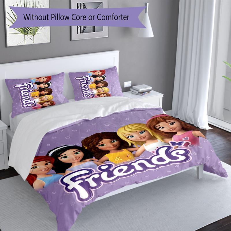 3pcs LEGO Friends pattern bedding set duvet cover set includes duvet cover &pillowcases, perfect all season bedroom decoration & gift