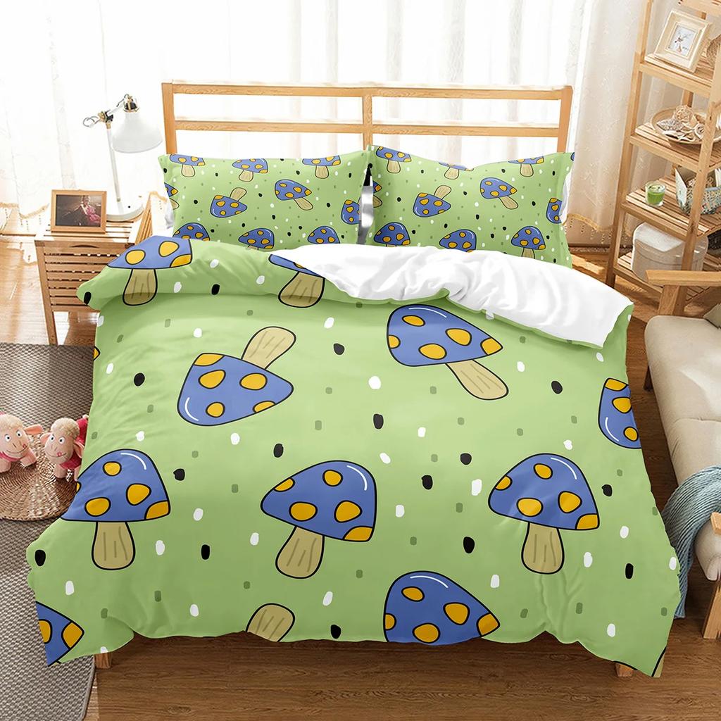 Mushroom Duvet Cover Set Microfiber Wild Plants Flowers Bedding Set Nature Botanical Animal Comforter Cover Single Queen Size