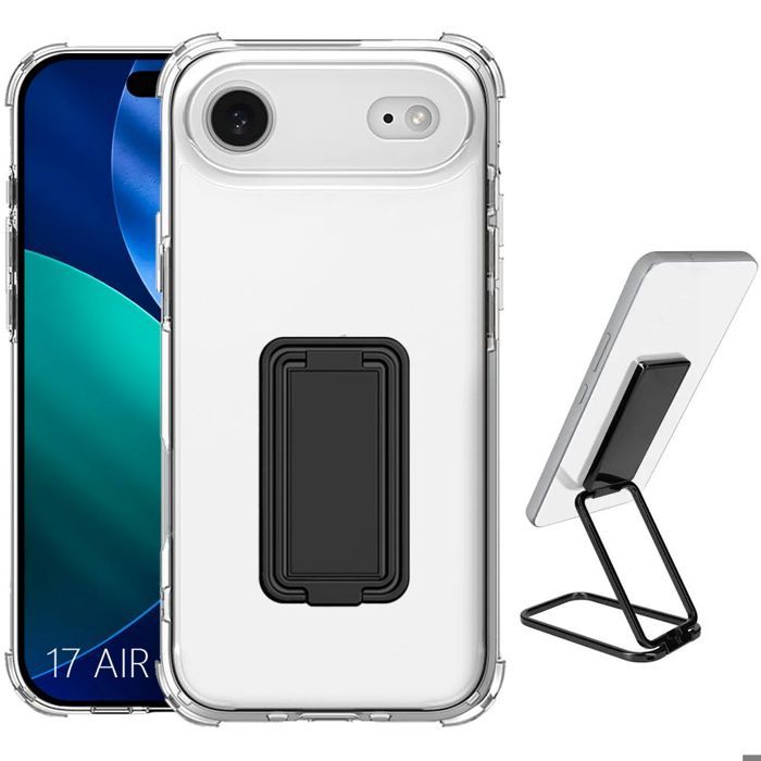 Coque de Protection - BOOLING - iPhone Air - Silicone Transparent - Support Ajustable Noir - Antichoc