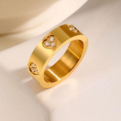 Vnox Stainless Steel Classical Rings For Women Men,Heart Carve Three Zircon Inlay Stackable Rings,Charm Jewelry Love Statement