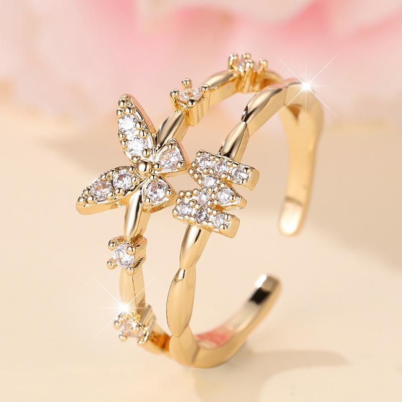 

Двухслойные циркониевые бабочки 26 букв открытые кольца для женщин золотого цвета регулируемое кольцо палец ювелирные изделия свадебный подарок M золотой