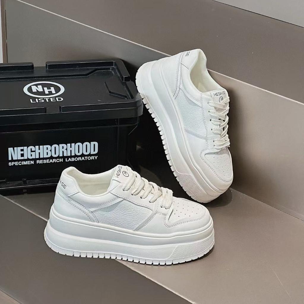 Simple little white shoes women's spring new thick-soled heightened leather lightweight small casual sports board shoes