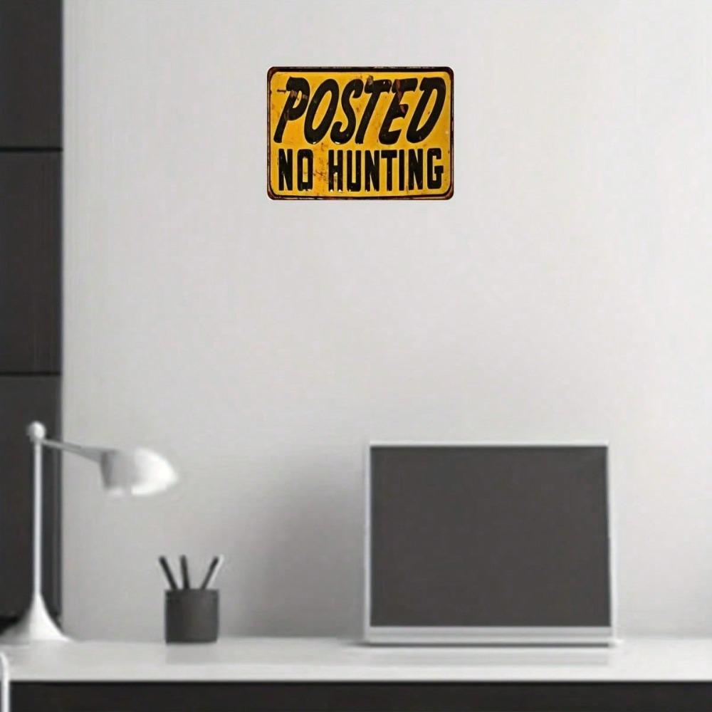 1pc 8x12 Posted No Hunting Sign, Retro Heavy-Duty Metal Warning Plaque, Glossy Yellow & Black Outdoor Marker