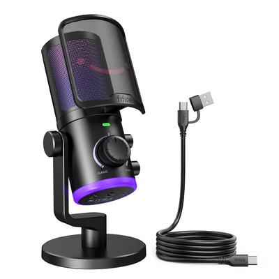 FIFINE USB Gaming Compatible with for Game AM6 Microphone, Condenser, Unidirectional, PC/PS4/PS5, Streaming/Recording, Black,