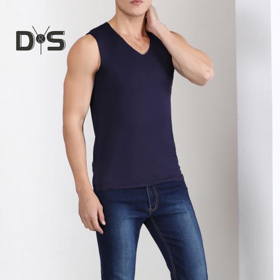 Men Summer Fitness Vest Solid Color Seamless Plus Size V Neck Sleeveless Stretchy Soft Breathable Quick-drying Pullover Casual Men Gym Sport Tank Top