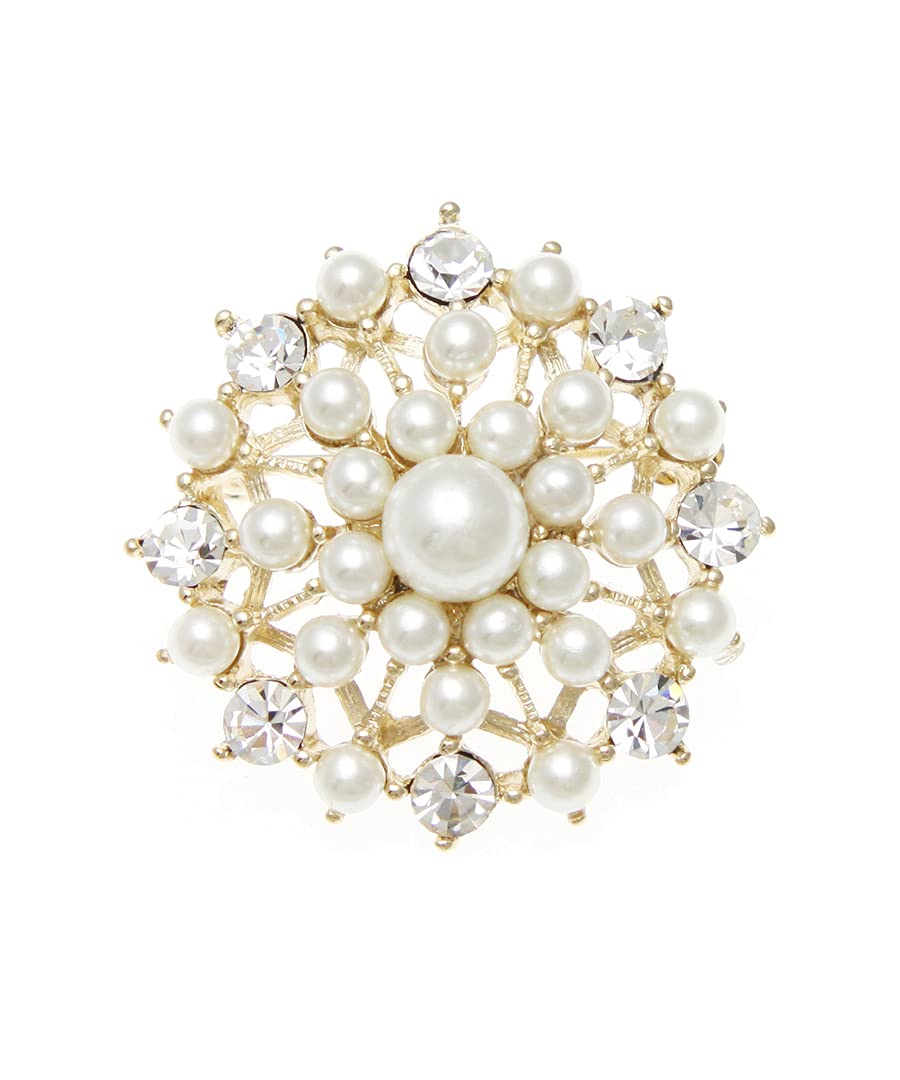 

Брошка Сніжинка Перлина Кристал Страз [VINGTAINE] BR-25 (Золото) золотий