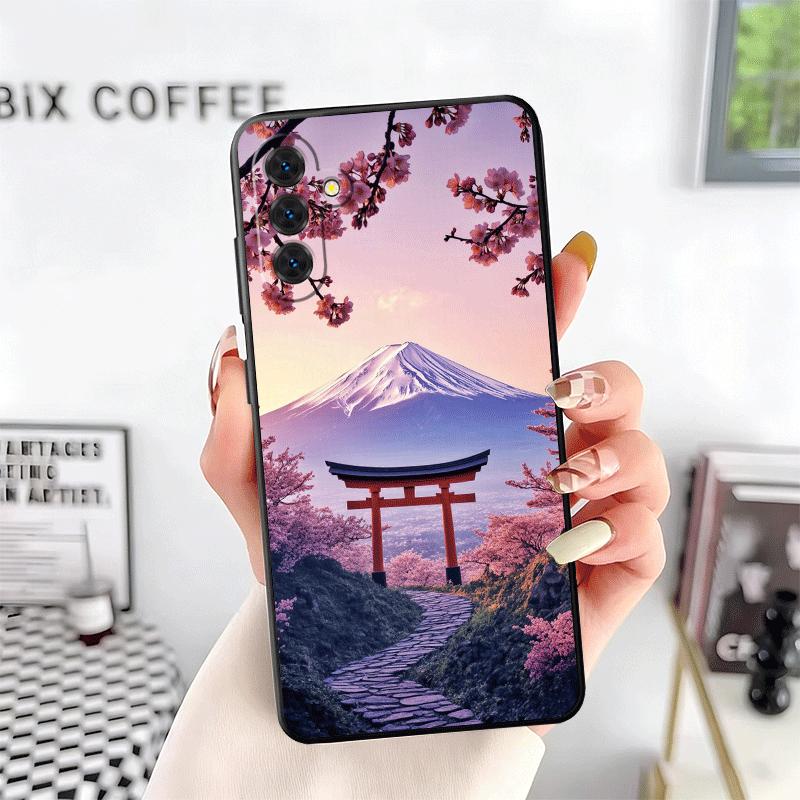 Japanese Pink Cherry Mount Fuji Soft Phone Case for Samsung A17 A37 A57 A16 A26 A36 A56 A15 A25 A35 A55 A14 A24 A34 A54 A13 A23