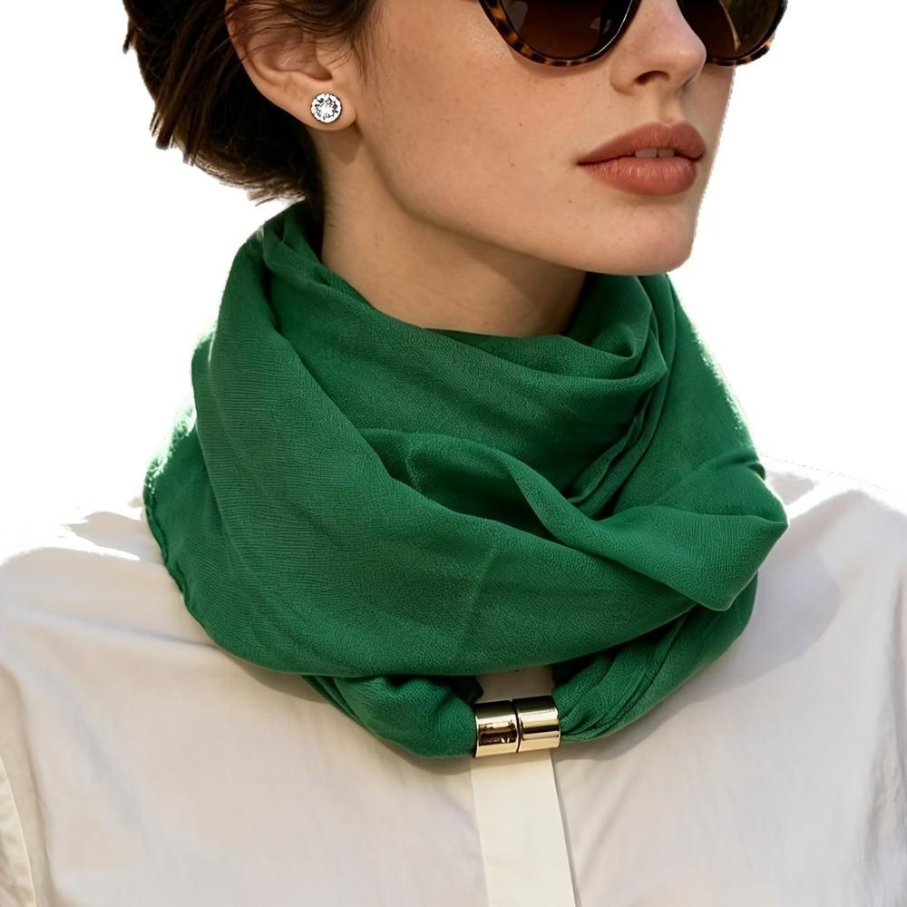Spring Autumn Pleated Neck Scarf Women Magnetic Buckle Thin Square Scarf Premium Versatile Neck Gaiter Lightweight Neck Warmer