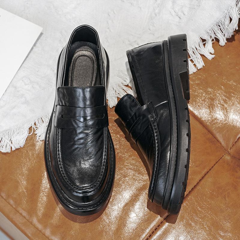 Pantofi mici de nișă din piele Pantofi în stil britanic Pantofi pentru bărbați de mărime mare, cu talpă groasă, cu o singură pedală 45 Pantofi pentru bărbați simple 3512-T