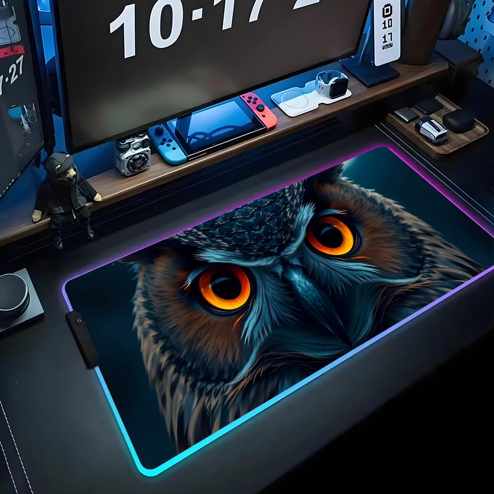Kunst Eule Mauspade RGB Gaming-Mauspad Großes LED-Pad PC-Schreibtischmatte Leuchtendes Mauspade Große Tastaturmatten Tischteppich mit Hintergrundbeleuchtung