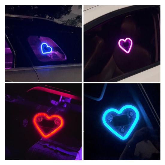 Solarbetriebenes LED Herz Neonlicht für Autoscheibe Kabellose Auto Atmosphärenlampe 5 Modi Autoinnendekoration mit Saugnäpfen