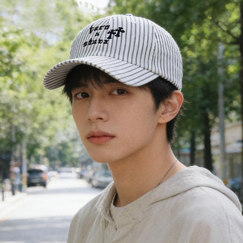 Summer new dopamine striped letter embroidered visor hat men's and women's outdoor fashion versatile baseball cap