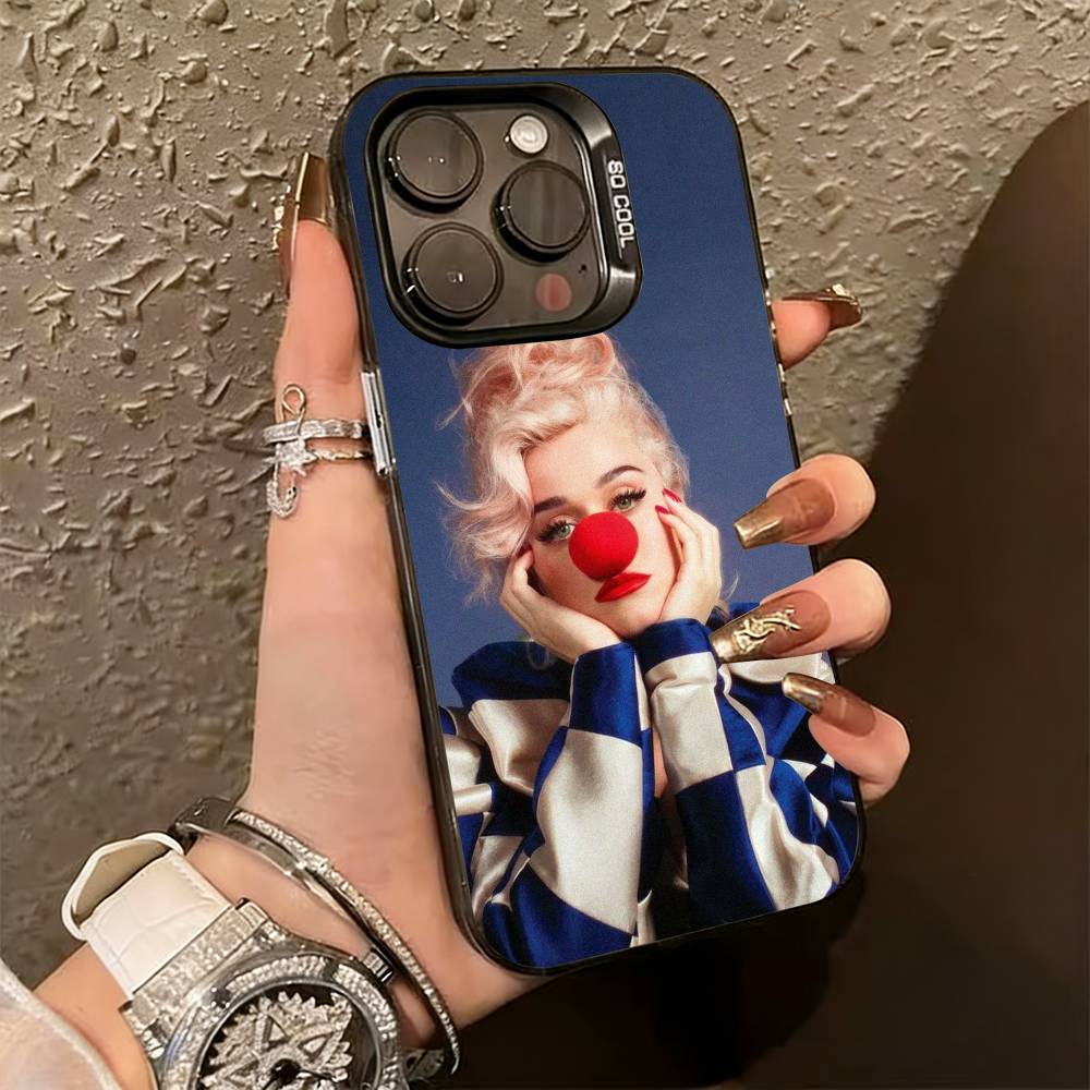 K-Katy Perry Singer Phone Case For iPhone 17,16,15,14,13,12,11 Plus,Pro Max,XS,Colorful Silver Black Cover