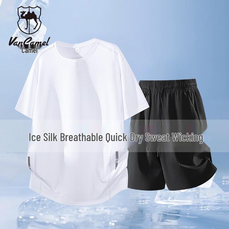 VANCAMEL Men s Ice-Feel T-Shirt  Shorts Sports Set 5XL