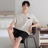 Pajamas Men's Summer Cotton Black Short Sleeve Shorts Men's Teen Summer Simple Casual Homewear Set