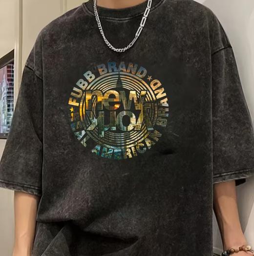 

Ladies Retro New York Pattern Tshirt Loose Fit Imitation Old Washed Round Neck Street Style Casual Sports Tshirt S
