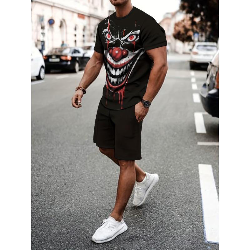 

Casual sports suit breathable outdoor men s T-shirt shorts summer 3D printed adult suit XL