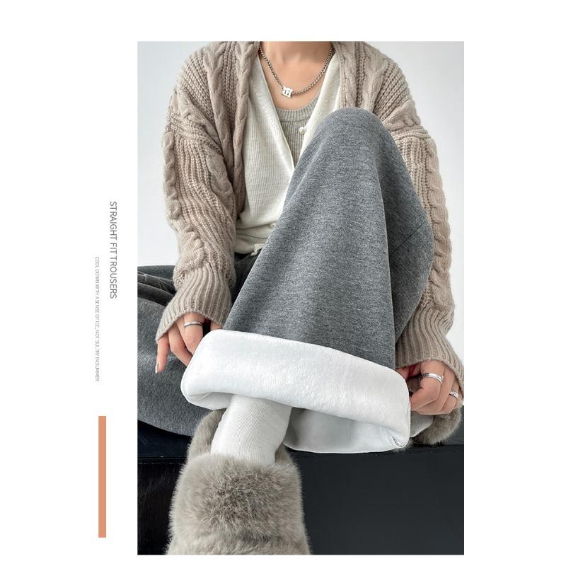 Real autumn and winter new glutinous rice pants women's high waist loose drape straight casual wide-leg pants thickened and velvet pants