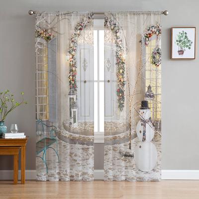 Christmas Snowman Door Balloon Modern Tulle Curtains For Living Room Bedroom Home Kitchen Window Sheer Curtains