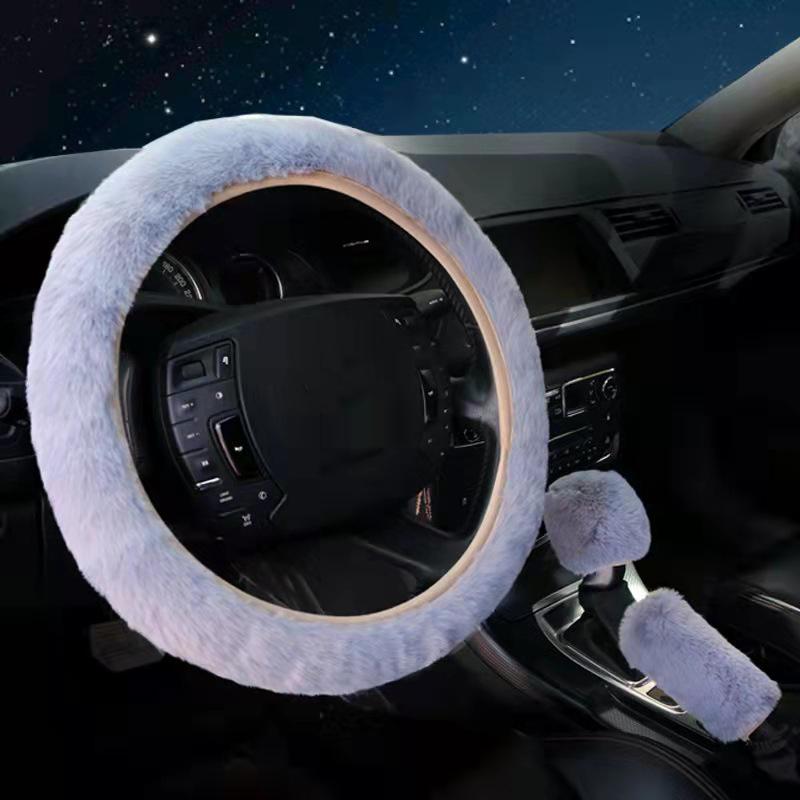 3 Stuks/Set Winter Auto Konijnenhaar Stuurwielhoes Handrem Warme Bonthoes Schakelpookhoes Accessoires Mode Auto-interieur