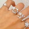 4Pcs/Set Fashion Silver Color Flower Shell Rings Set For Women Girls Exquisite Crystal Butterfly Geometric Finger Rings Jewelry